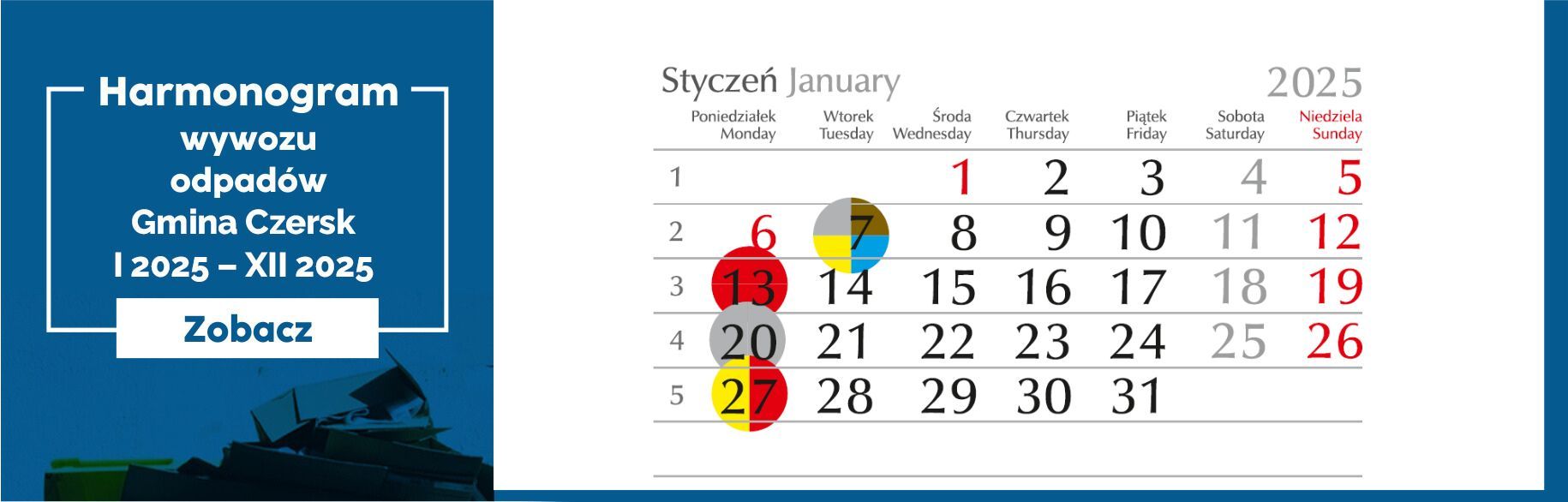 Harmonogram Wywozu Odpadów Komunalnych Gmina Czersk 01.01.2025 - 31.12.2025