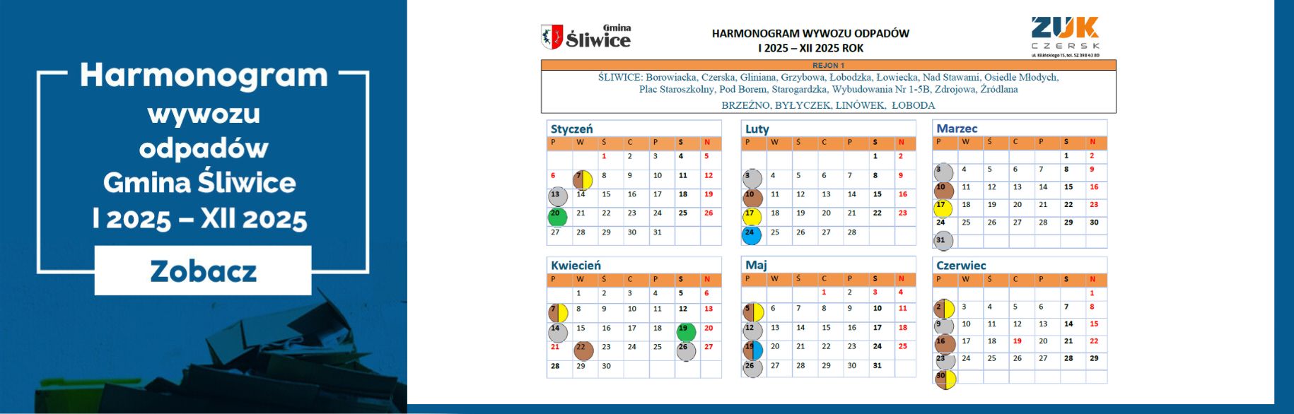 Harmonogram Wywozu Odpadów Gmina Śliwice 01.01.2025r. - 31.12.2025r.