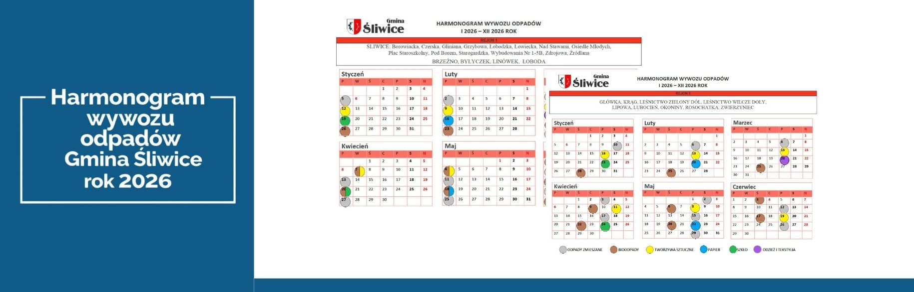Harmonogram Wywozu Odpadów 01.01.2026 r. - 31.12.2026 r. Gmina Śliwice